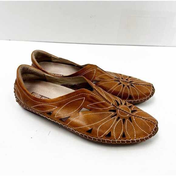 Pikolinos Jerez Brandy Brown Leather Loafers Flats Women 38 Slip on Breathable - Picture 2 of 9